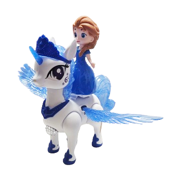 LALKA NA JEDNOROŻCU BLUE 35CM GRA ŚWIECI WESOŁA MUZYKA E2002 EMAJ