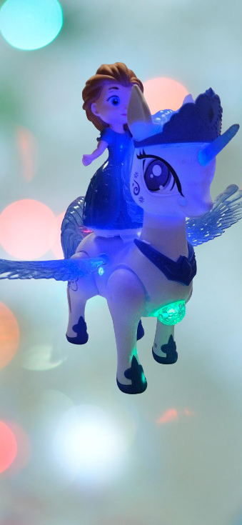 LALKA NA JEDNOROŻCU BLUE 35CM GRA ŚWIECI WESOŁA MUZYKA E2002 EMAJ