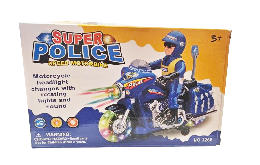 MOTOR POLICJA Z POLICJANEM WESOŁA MUZYKA PODŚWIETLENIA KOLOROWE 20CM E2011