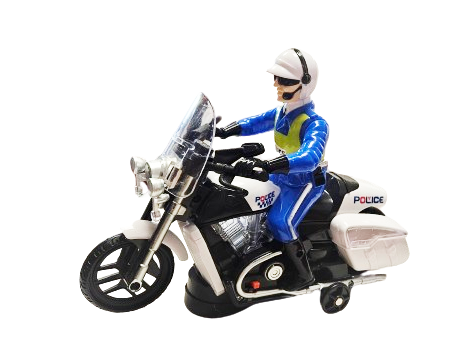 MOTOR POLICJA Z POLICJANEM WESOŁA MUZYKA PODŚWIETLENIA KOLOROWE 20CM E2011