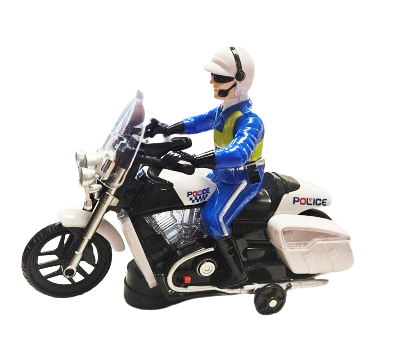 MOTOR POLICJA Z POLICJANEM WESOŁA MUZYKA PODŚWIETLENIA KOLOROWE 20CM E2011