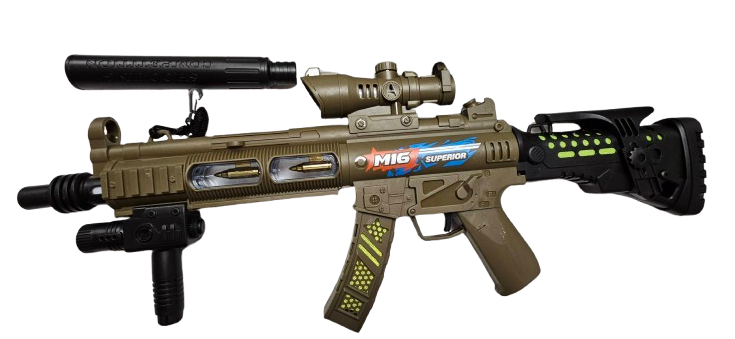 KARABIN MASZYNOWY M16 LASERY DŹWIĘK TŁUMNIK PASEK 72CM E1929 EMAJ
