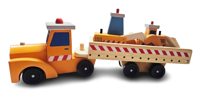 AUTO DREWNIANE TRUCK ZESTAW 3 AUT KOPARKA PRZYCZEPA 44CM E2353 EMAJ