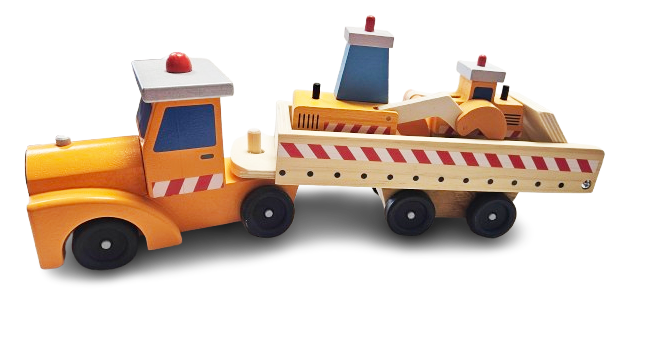 AUTO DREWNIANE TRUCK ZESTAW 3 AUT KOPARKA PRZYCZEPA 44CM E2353 EMAJ