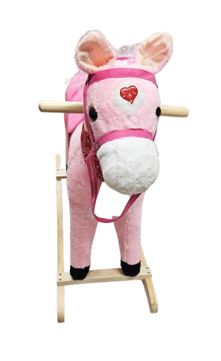KOŃ NA BIEGUNACH RÓZOWY MUZYKA DŻWIEKI 74CM E2236 EMAJ