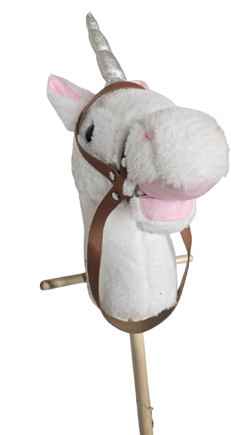 JEDNOROŻEC KOŃ BIAŁY NA KIJU KÓŁECZKO HOBBY HORSE 110CM E2234