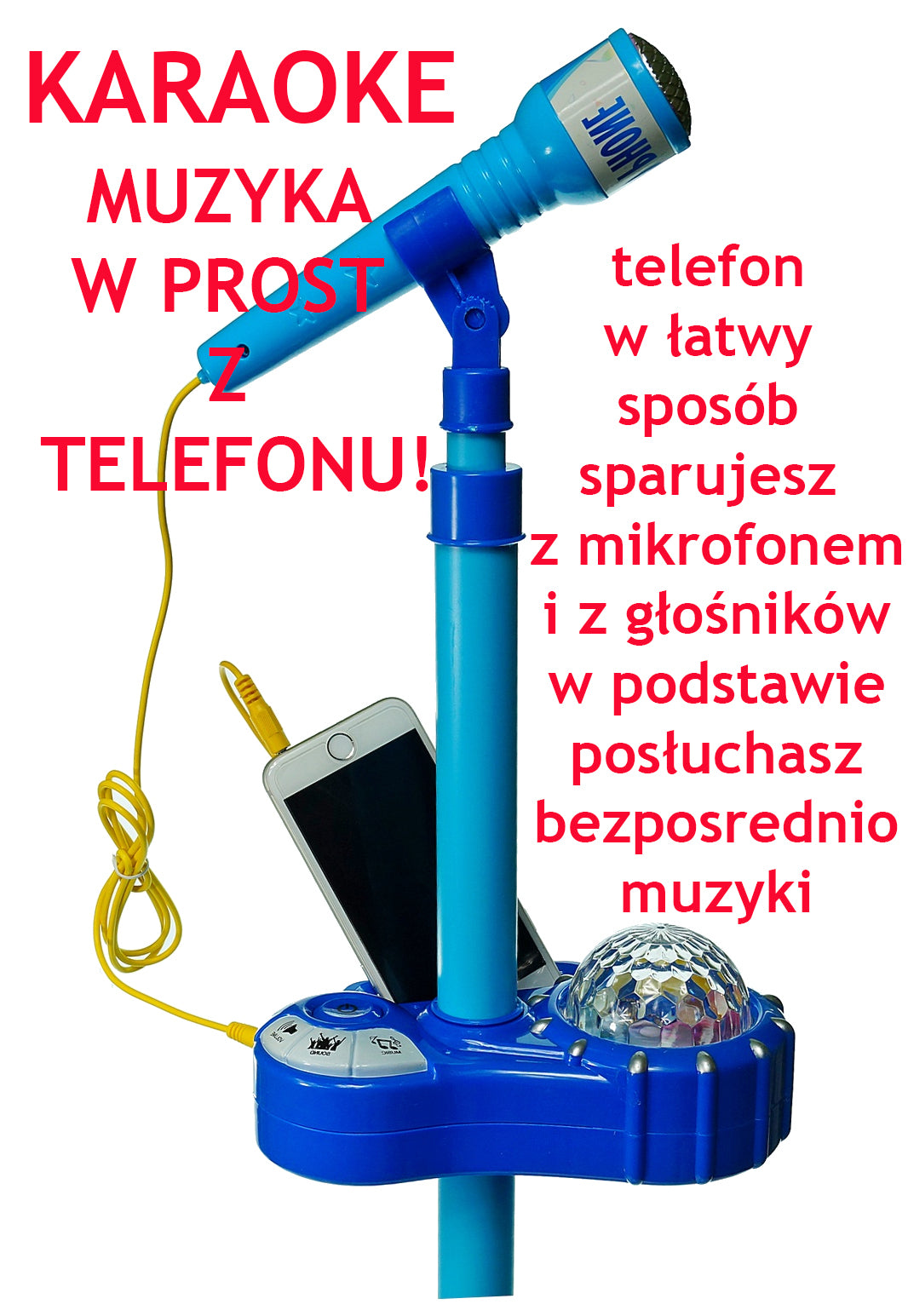 MIKROFON NA STATYWIE NIEBIESKI LUB RÓŻOWY E0374 E0375 Z GŁOŚNIKIEM E0375 EMAJ