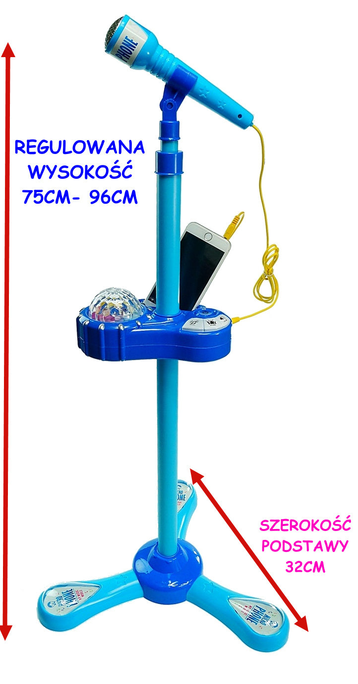 MIKROFON NA STATYWIE NIEBIESKI LUB RÓŻOWY E0374 E0375 Z GŁOŚNIKIEM E0375 EMAJ