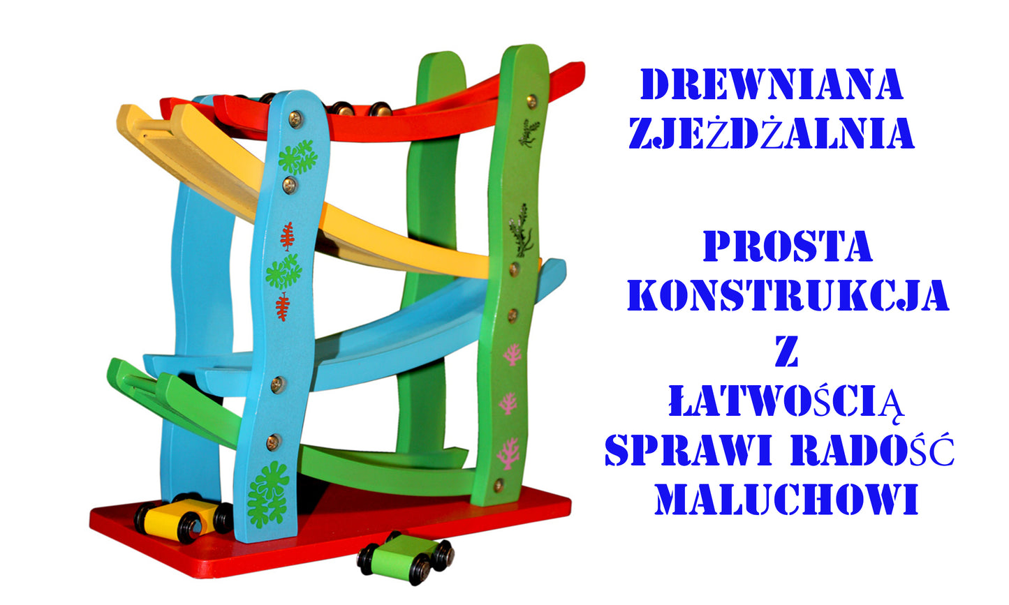 ZJEŻDŻALNIA DREWNIANA 30cm ŚLIZG AUTKA E2366 EMAJ