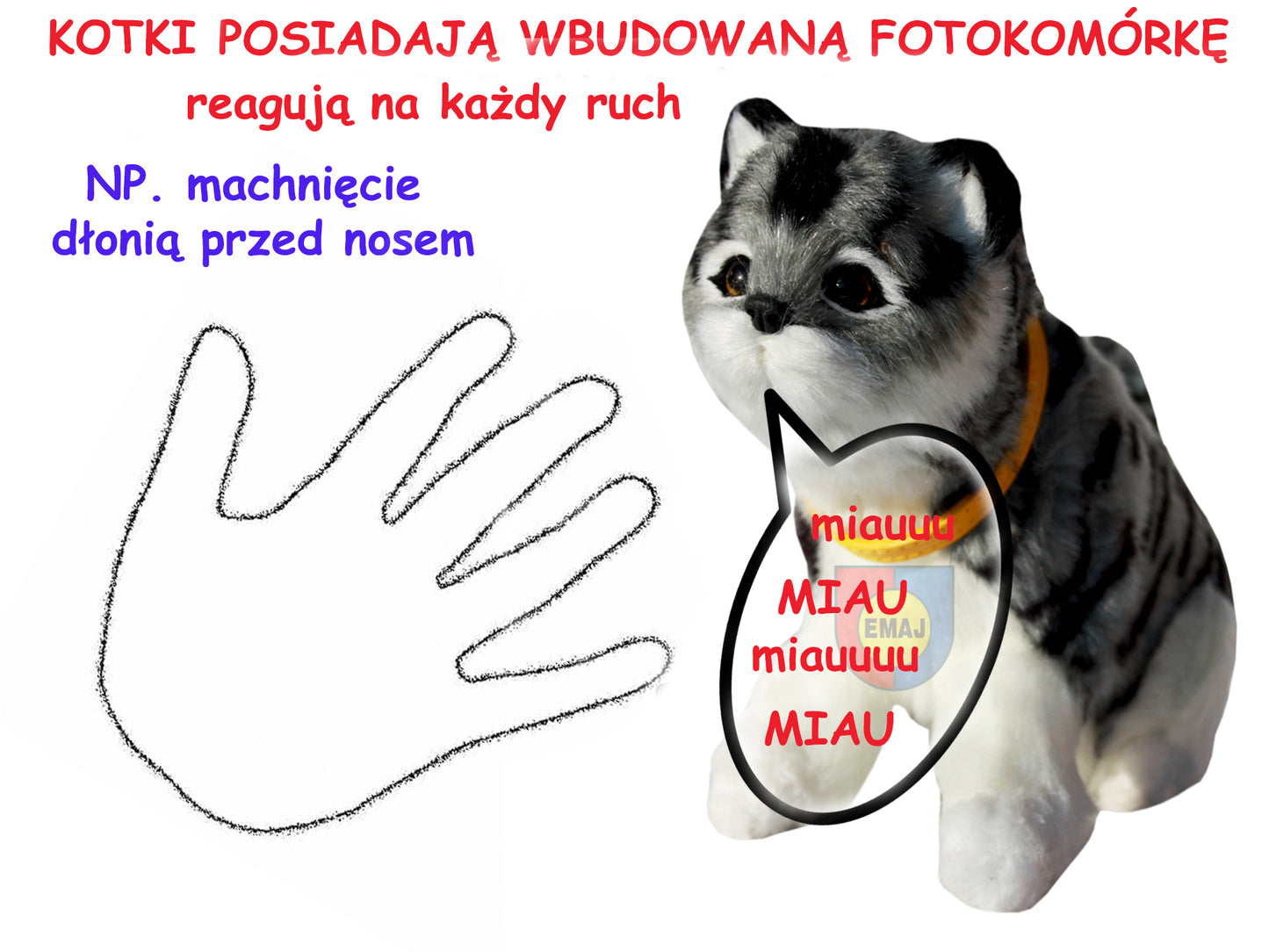 KOTEK INTERAKTYWNY REAGUJE NA RUCH Z WBUDOWANĄ FOTO KOMÓRKĄ E1571 EMAJ