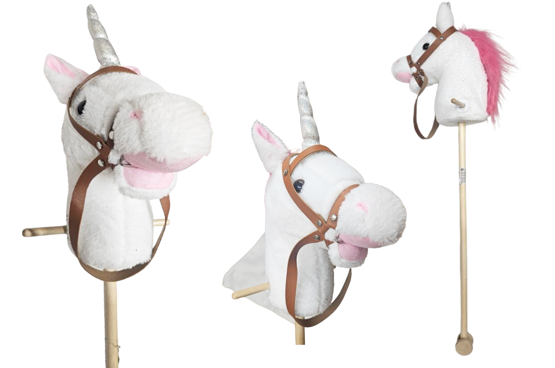JEDNOROŻEC KOŃ BIAŁY NA KIJU KÓŁECZKO HOBBY HORSE 110CM E2234