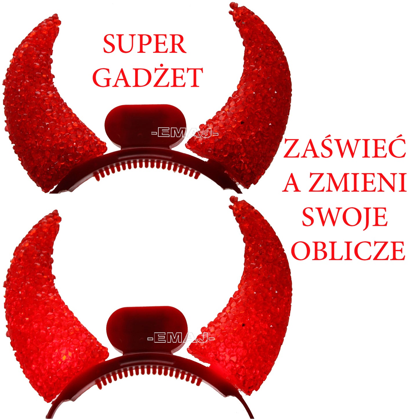 ŚWIECĄCE ROGI DIABELSKIE OPASKA NA GŁOWĘ GADŻETY ŚWIECĄCE E2300 E0099 EMAJ