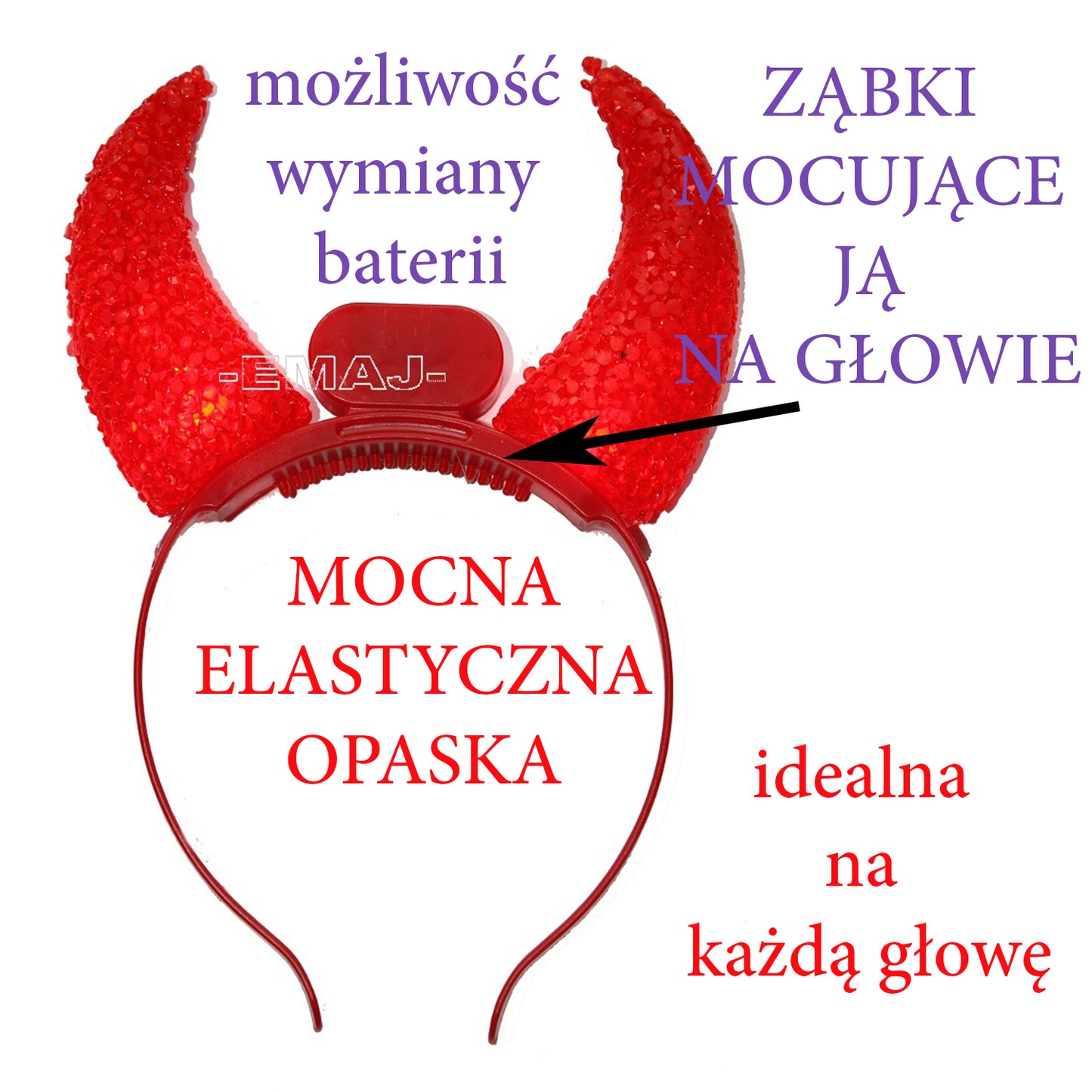 ŚWIECĄCE ROGI DIABELSKIE OPASKA NA GŁOWĘ GADŻETY ŚWIECĄCE E2300 E0099 EMAJ