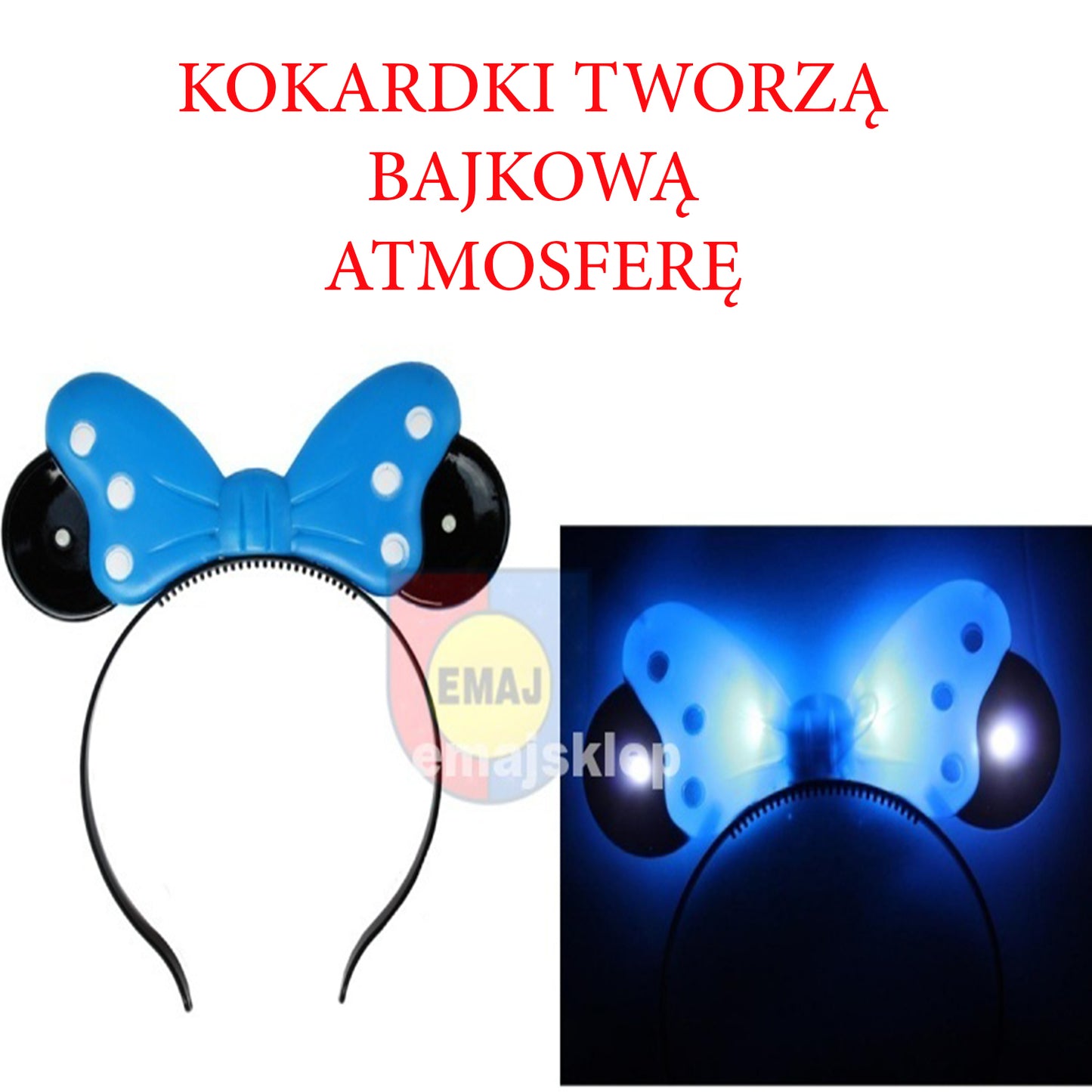 ŚWIECĄCA KOKARDKA USZY Myszka MIKI LED ŚWIECĄCE GADŻETY E0009 EMAJ