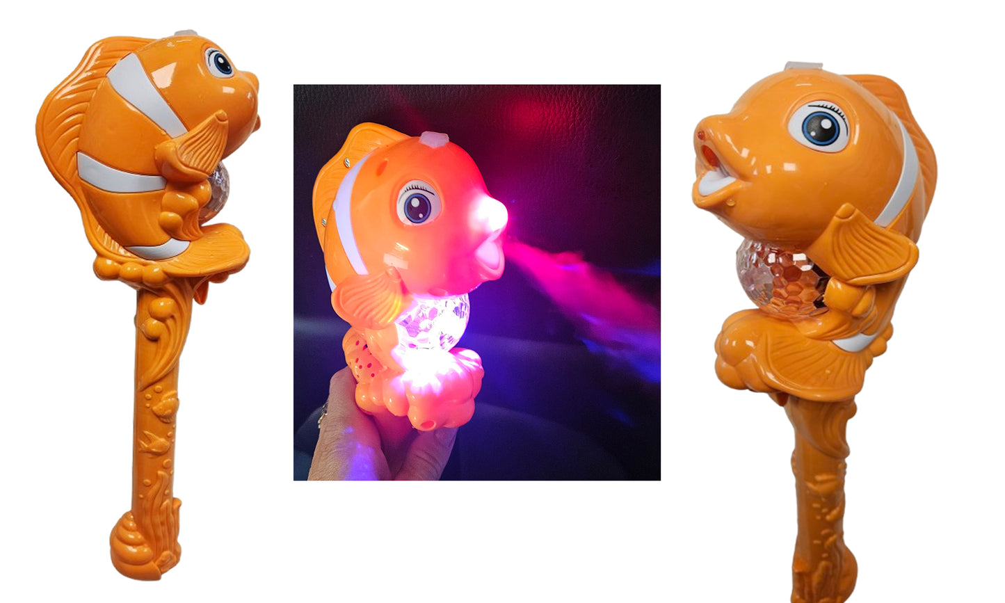 RÓŻDŻKA RYBKA NEMO Z PARĄ WODNĄ ŚWIATEŁKA LED DŹWIĘK 34CM E2477 EMAJ