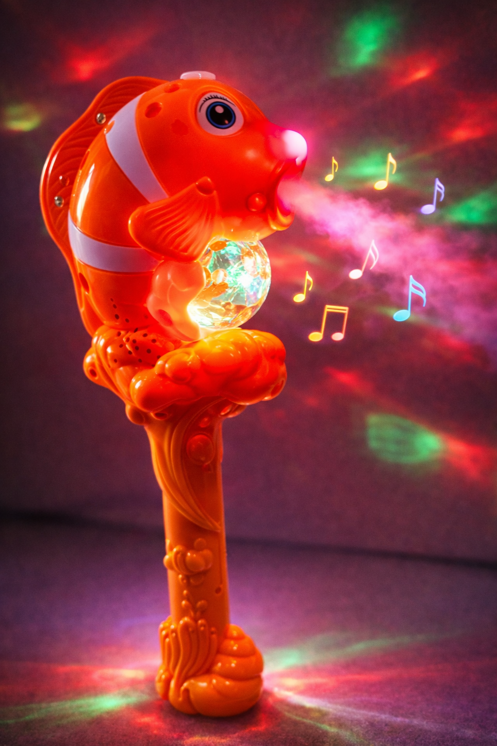 RÓŻDŻKA RYBKA NEMO Z PARĄ WODNĄ ŚWIATEŁKA LED DŹWIĘK 34CM E2477 EMAJ