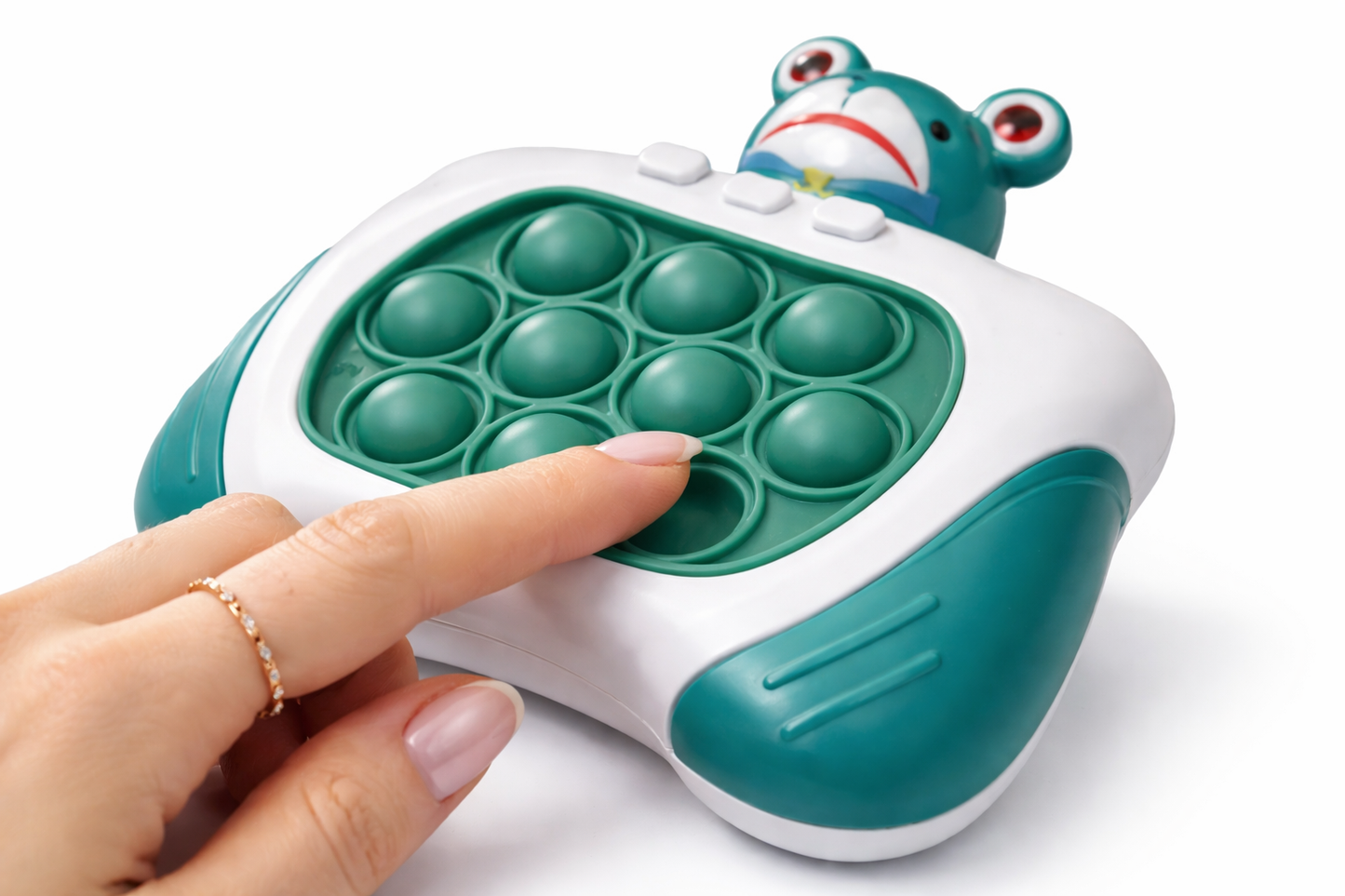GRA POP IT PAN ŻABA SENSORYCZNA ANTYSTRESOWA DŻWIĘKI ŚWIATŁA 13CM E2311 EMAJ