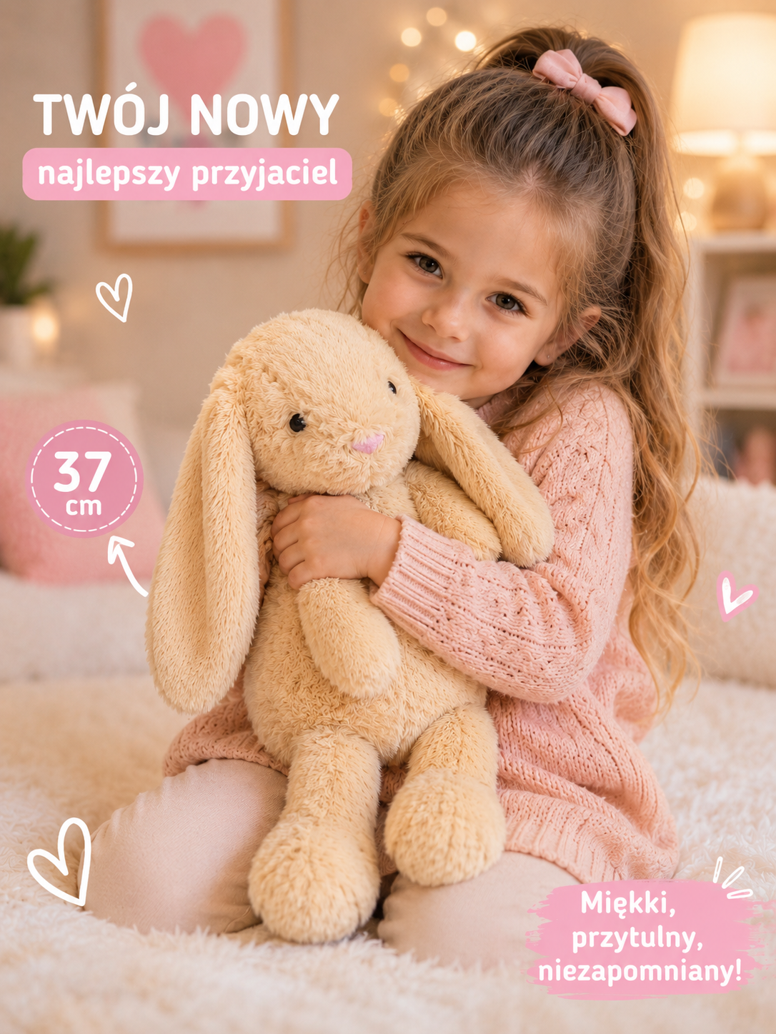 MASKOTKA KRÓLIK PUCHATY DŁUGIE USZY 36CM 4KOLORY E2209 EMAJ