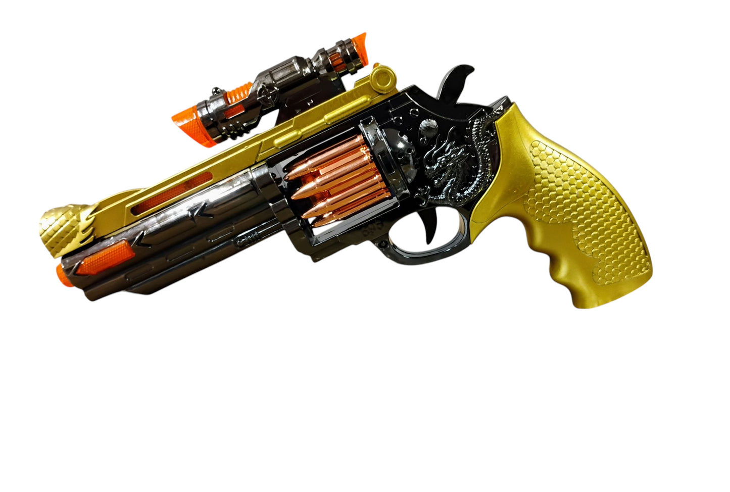 PISTOLET ZABAWKA REWOLWER EFEKTY DŹWIĘKOWE I ŚWIETLNE 23CM E1939 EMAJ
