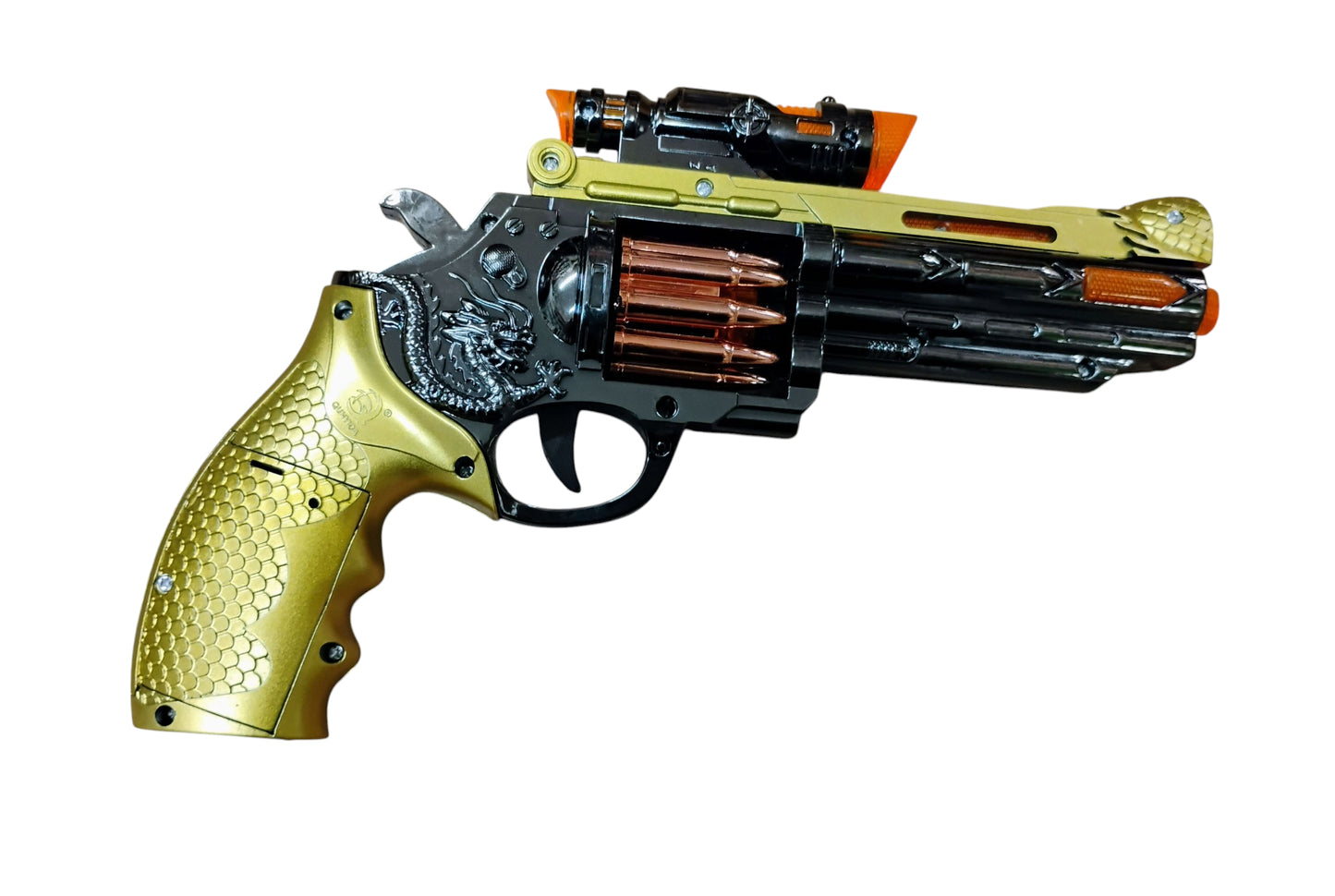 PISTOLET ZABAWKA REWOLWER EFEKTY DŹWIĘKOWE I ŚWIETLNE 23CM E1939 EMAJ