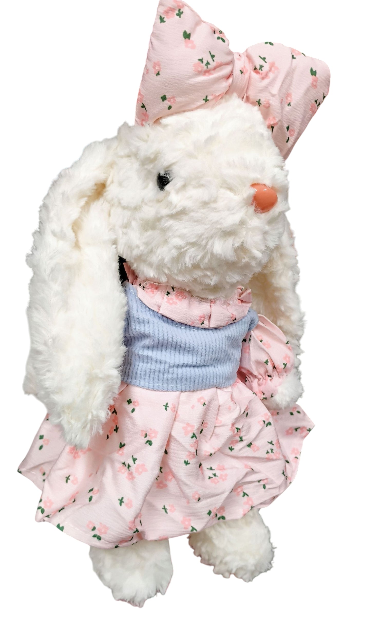 MASKOTKA KRÓLIK ZAJĄC W SIELSKIEJ SUKIENCE W KWIATKI 34CM E2633 EMAJ