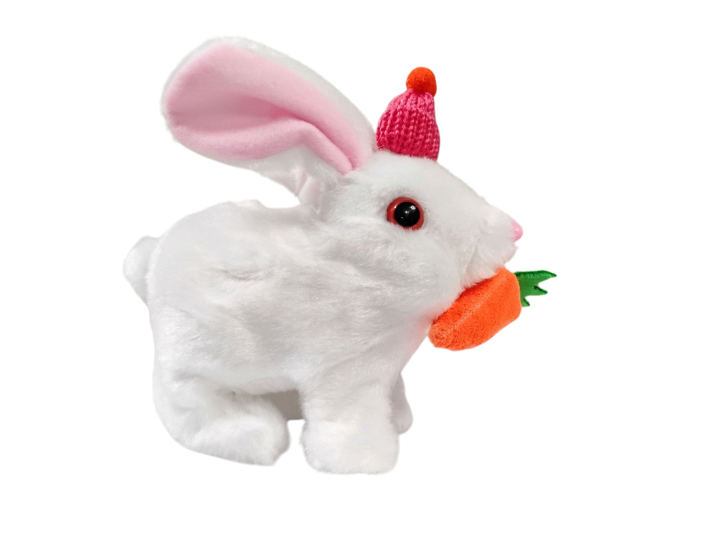 KRÓLIK ZAJĄC W CZAPCE CHODZĄCY ODGŁOSY RUCHOME USZKA-LED 16CM E2661 EMAJ