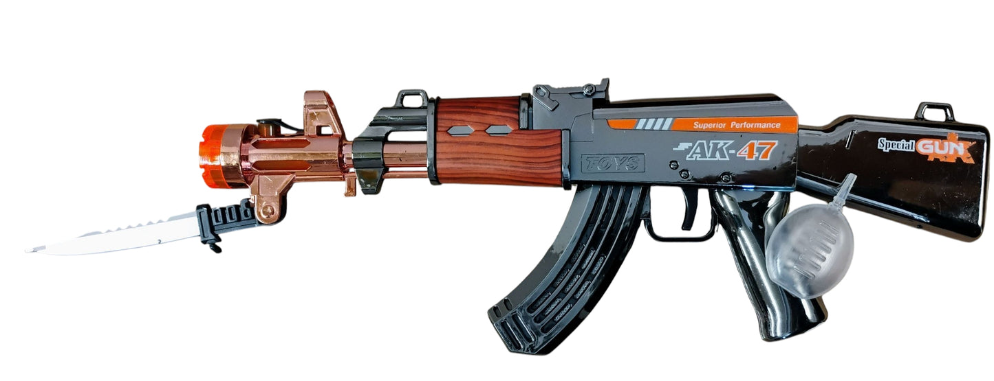 KARABIN AK-47 ZABAWKA Z BAGNETEM PARĄ WODNĄ EFEKT LED DŹWIĘK 44CM E2614 EMAJ