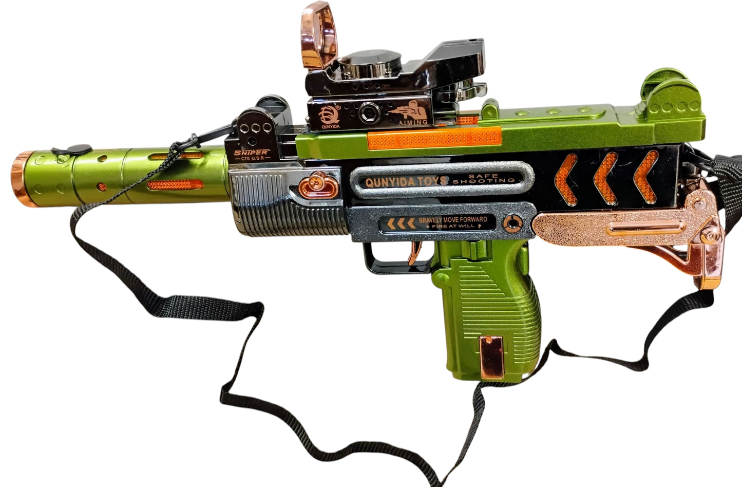 KARABIN Z RUCHOMĄ LUFĄ Z EFEKTEM DYMU-PARA WODNA LED DŹWIĘK 34CM E2618 EMAJ