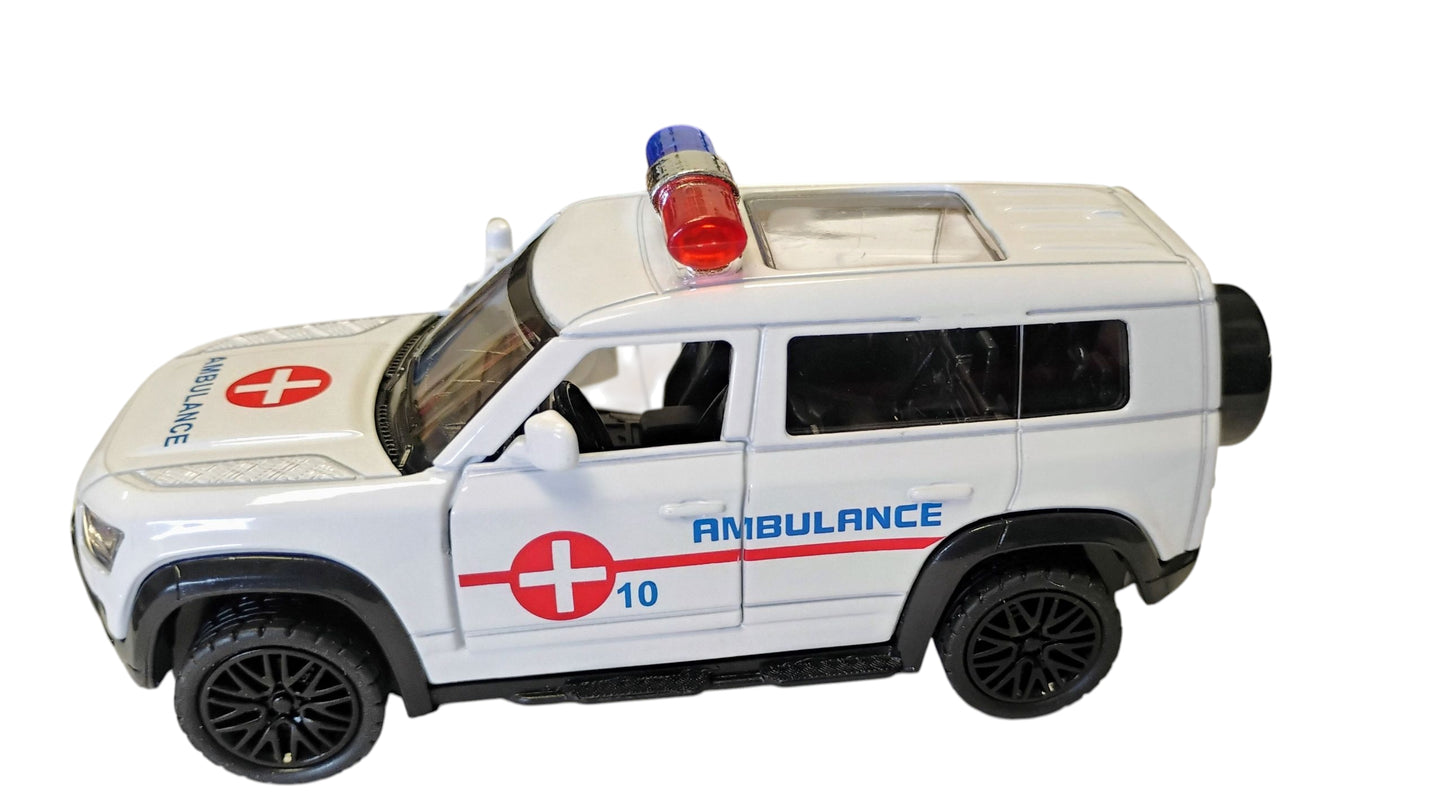 AUTO METAL 12CM POLICJA STRAŻ AMBULANS PULL-BACK DŹWIĘK,SWIATŁA E2521 EMAJ