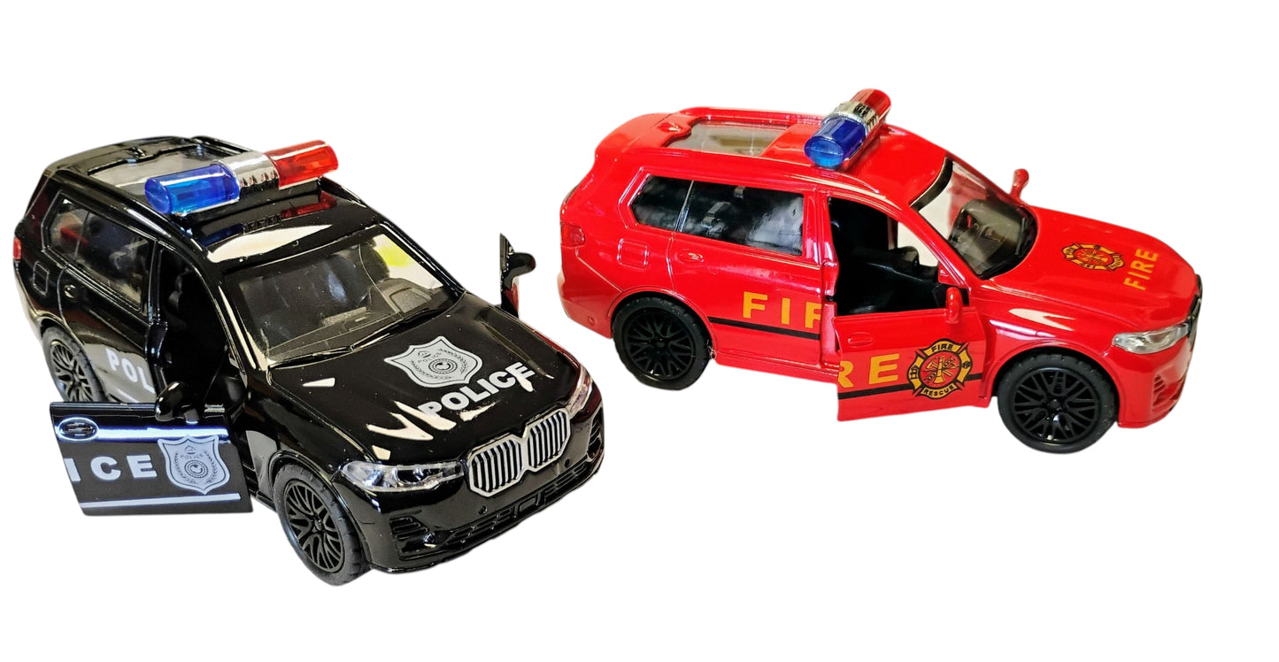 AUTO METAL 12CM POLICJA STRAŻ AMBULANS PULL-BACK DŹWIĘK,SWIATŁA E2521 EMAJ