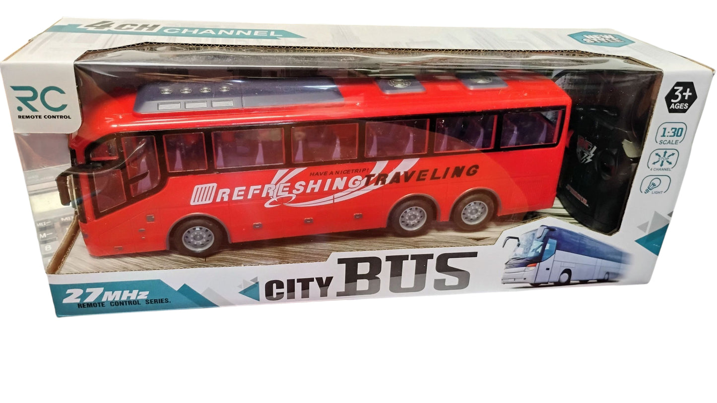 AUTOBUS CZERWONY ZDALNIE STEROWANY + PILOT RC 32CM LED, DŹWIĘKI E2596 EMAJ