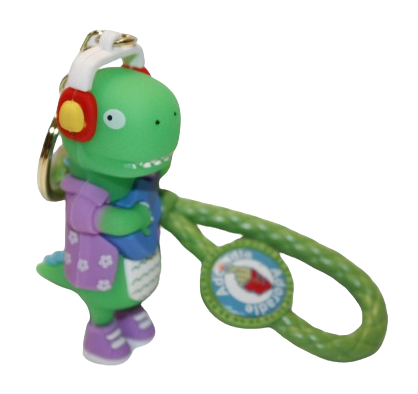 BRELOK DINOZAUR W SŁUCHAWKACH Z GITARĄ Z DESKOROLKĄ 8CM GUMOWY E1946 EMAJ