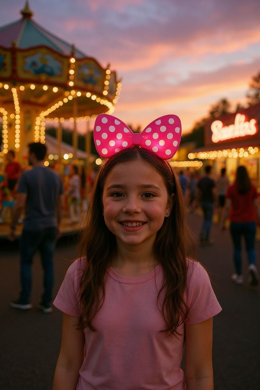 OPASKA LED KOKARDKA MYSZKA W GROSZKI ŚWIECĄCA 3 KOLORY DO WYBORU E0158 EMAJ