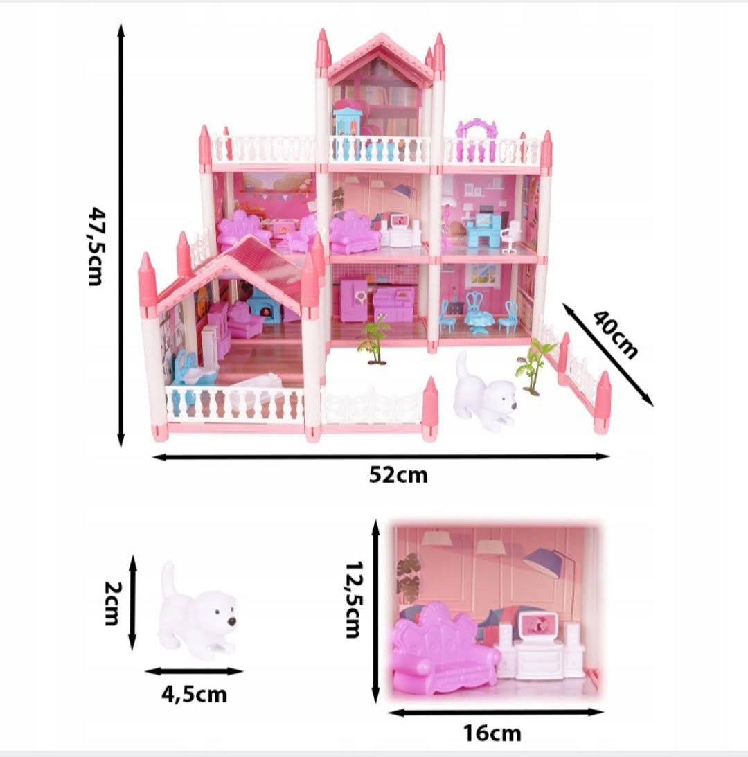 DOMEK ZAMEK DLA LALEK RÓŻOWY WYPOSAŻENIE 50CM E2455 EMAJ