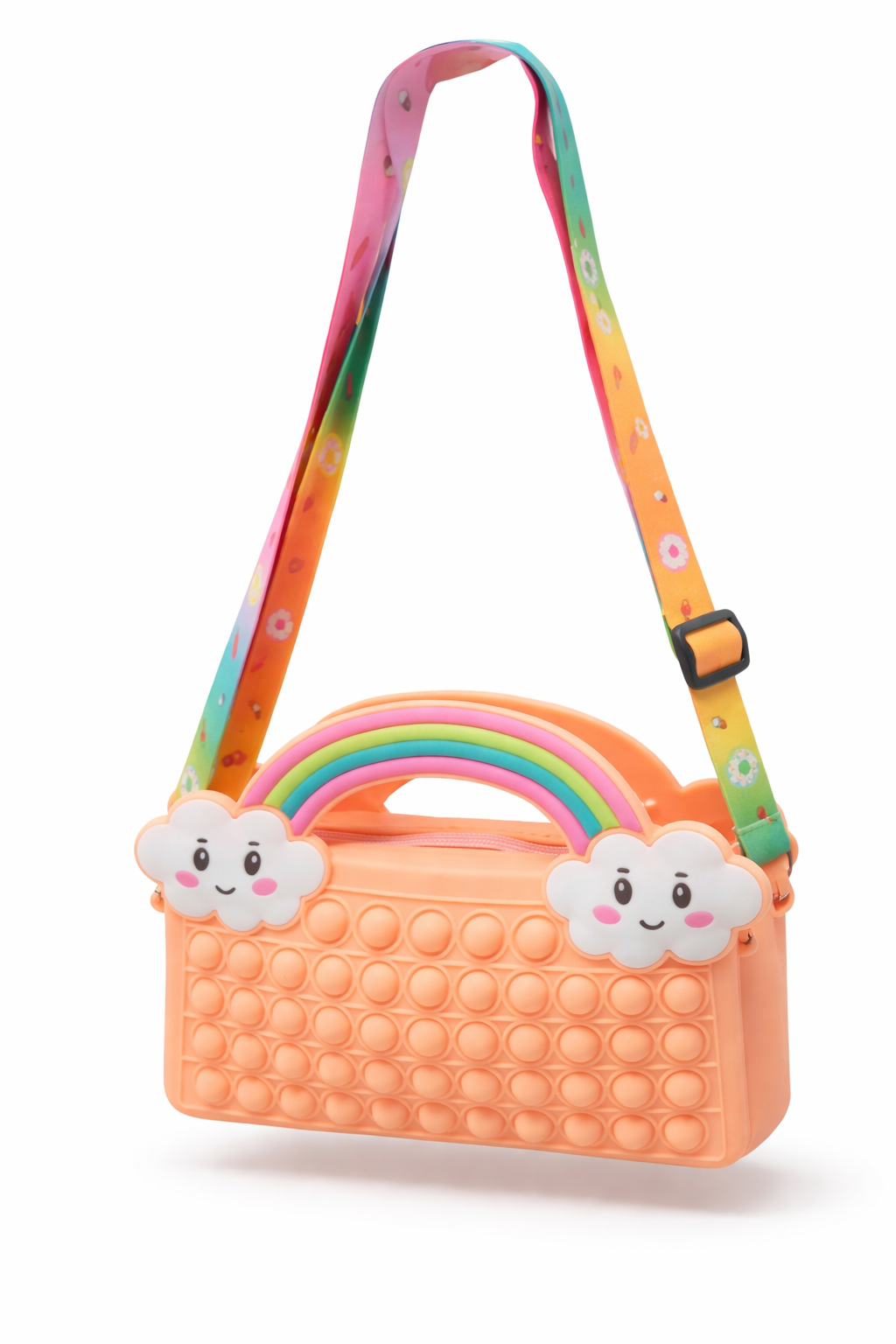 TOREBKA PIÓRNIK KOSMETYCZKA POP-IT TĘCZA Z CHMURKĄ SUWAK 21CM E1345 EMAJ