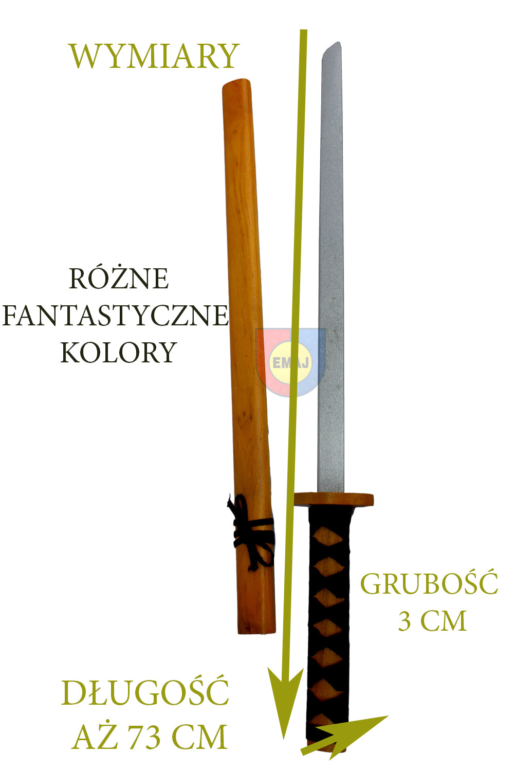 DREWNIANY MIECZ SAMURAJA KATANA 73CM E2201 EMAJ