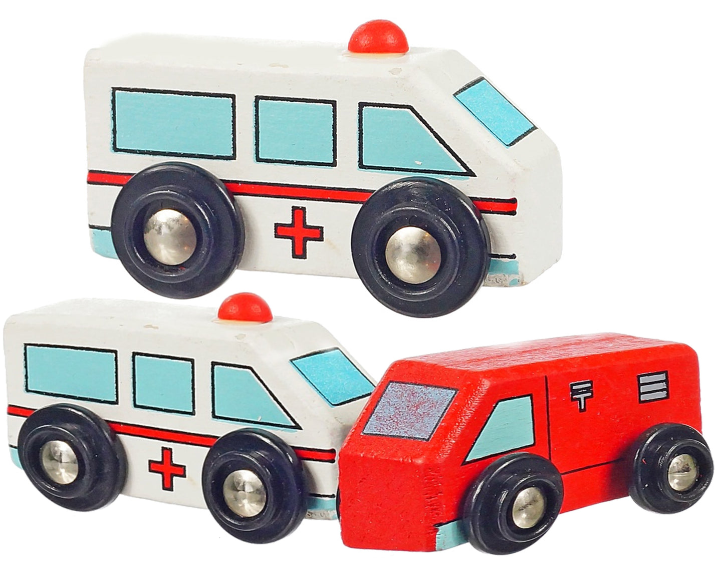 DREWNIANE AUTO AUTKA STRAŻ,KARETKA 2SZT 6,5CM E0649 EMAJ