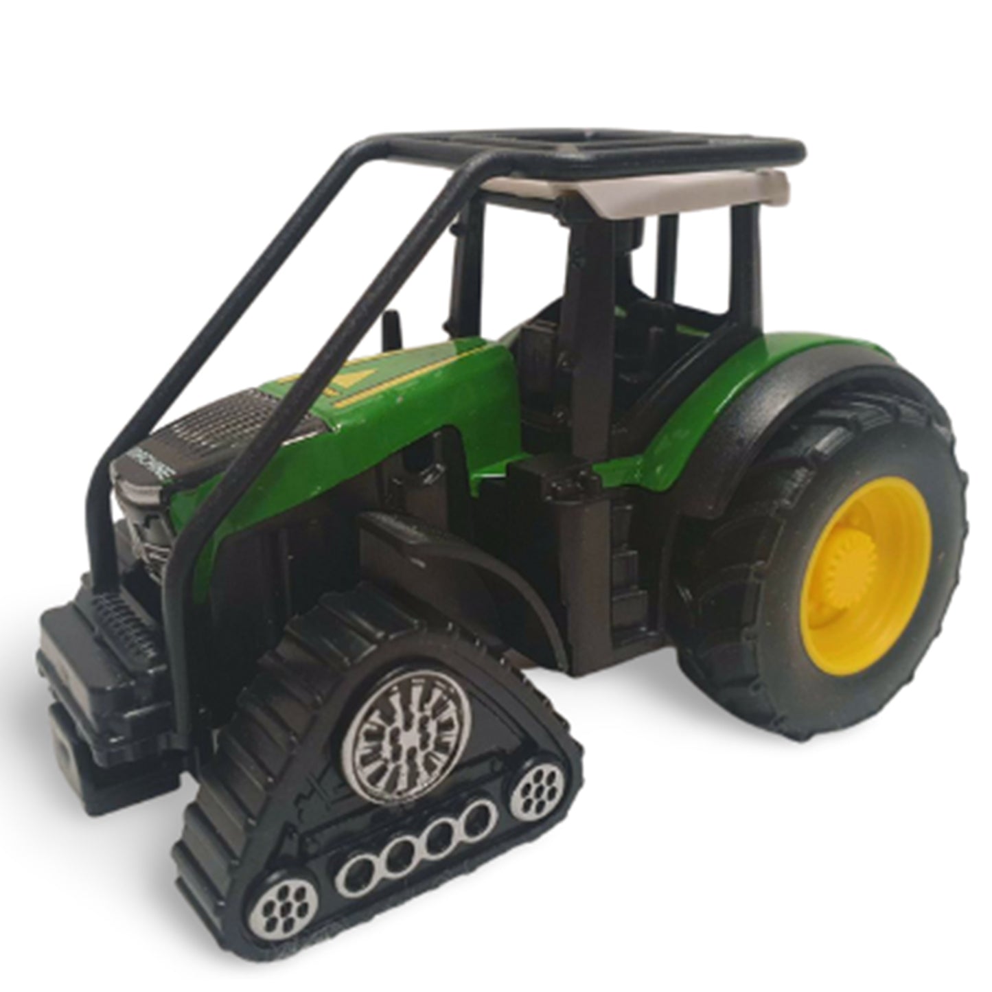 TRAKTOR Z GĄSIENICAMI ROBOCZY KOLORY ZIELENI Z HAKIEM 1:60 9 CM EMAJ