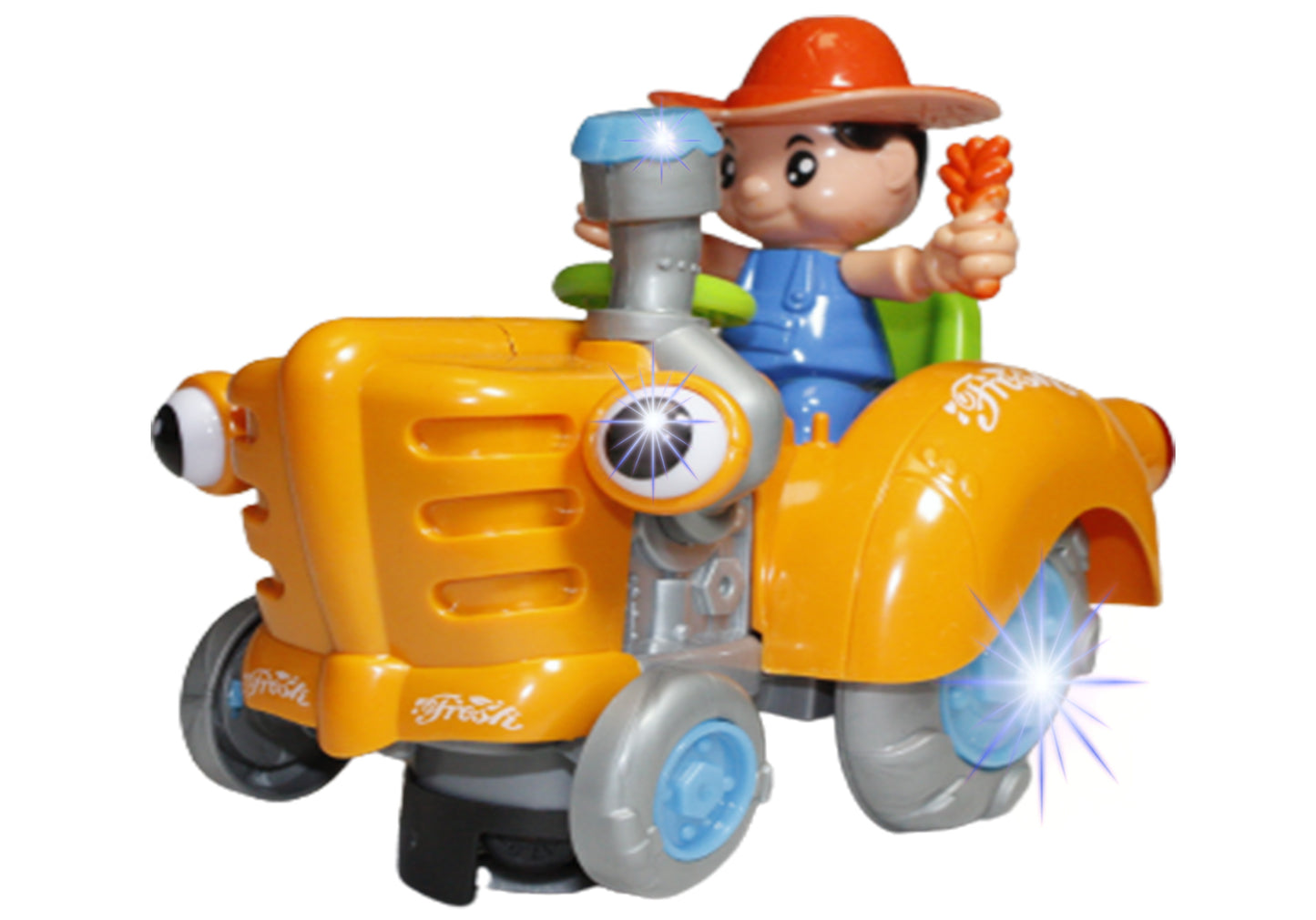 TRAKTOR WESOŁY FARMER JEŹDZI Z MUZYKĄ I ŚWIATŁAMI 17CM E1321 EMAJ