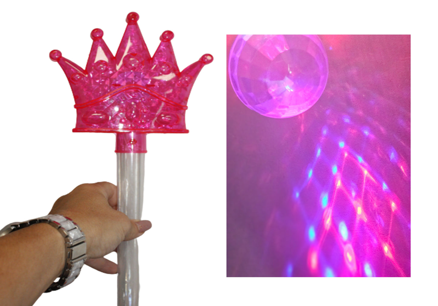 RÓŻDŻKA Z BERŁEM 50CM KORONA PIĘKNY BLASK KORONY Z KULĄ DISCO ŚWIECĄCE GADŻETY E1507