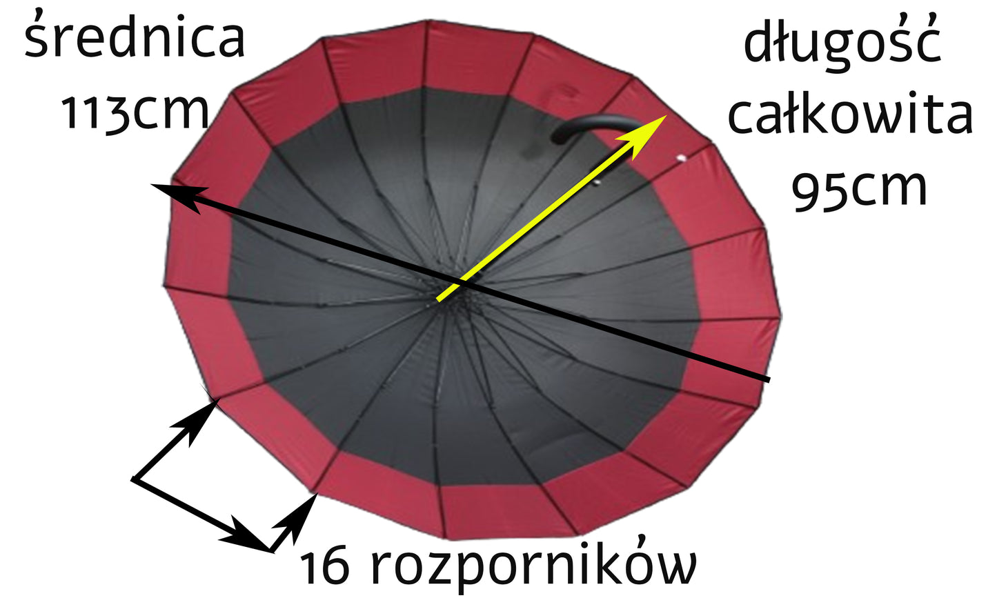 PARASOL WIELKI MOCNY ŚREDNICA 113CM 4 KOLORY 16 rozpozników E1904 EMAJ