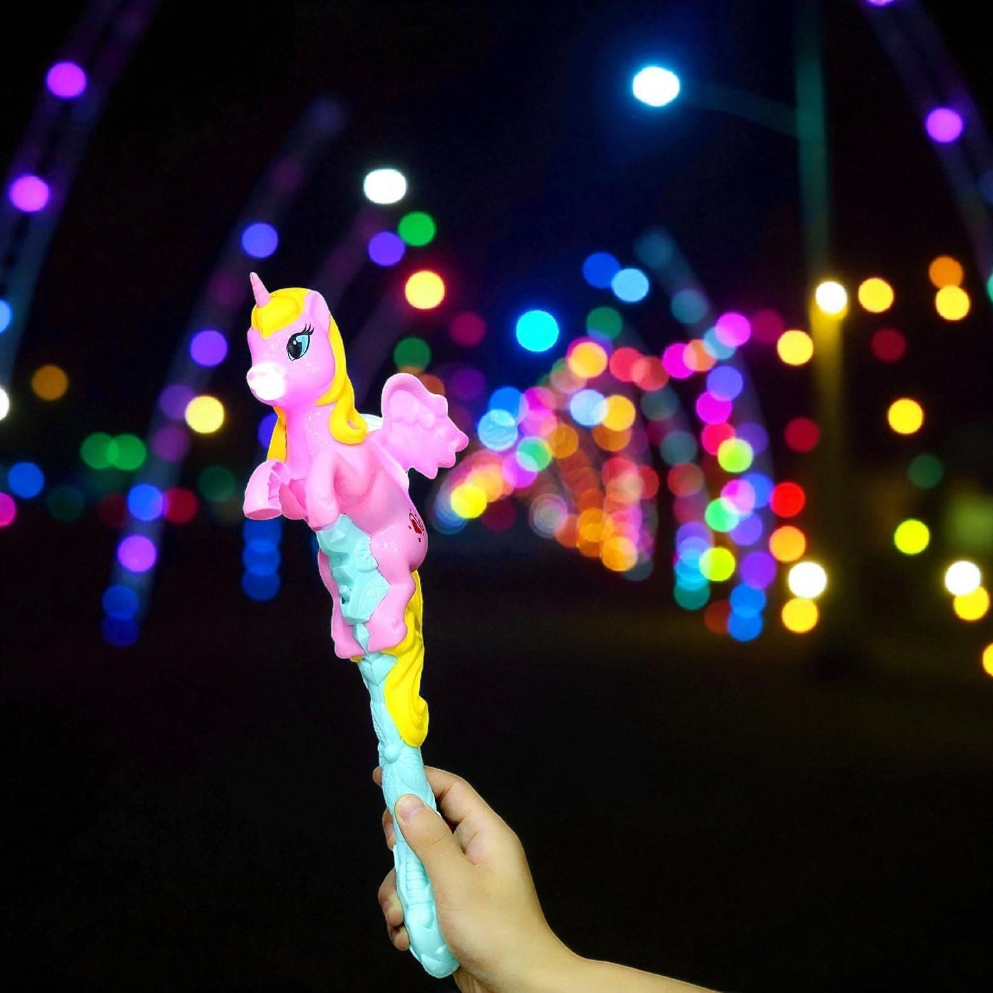 RÓŻDŻKA JEDNOROŻEC KULA DISCO ŚWIATŁA LED MUZYKA 40CM E2092 EMAJ