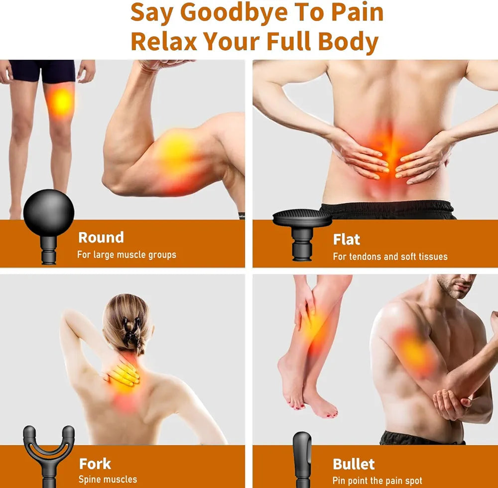 MASAŻER PISTOLETOWY MDHL MASAŻ MIĘŚNI 5 PRĘDKOŚCI 4 GŁOWICE E2570 EMAJ