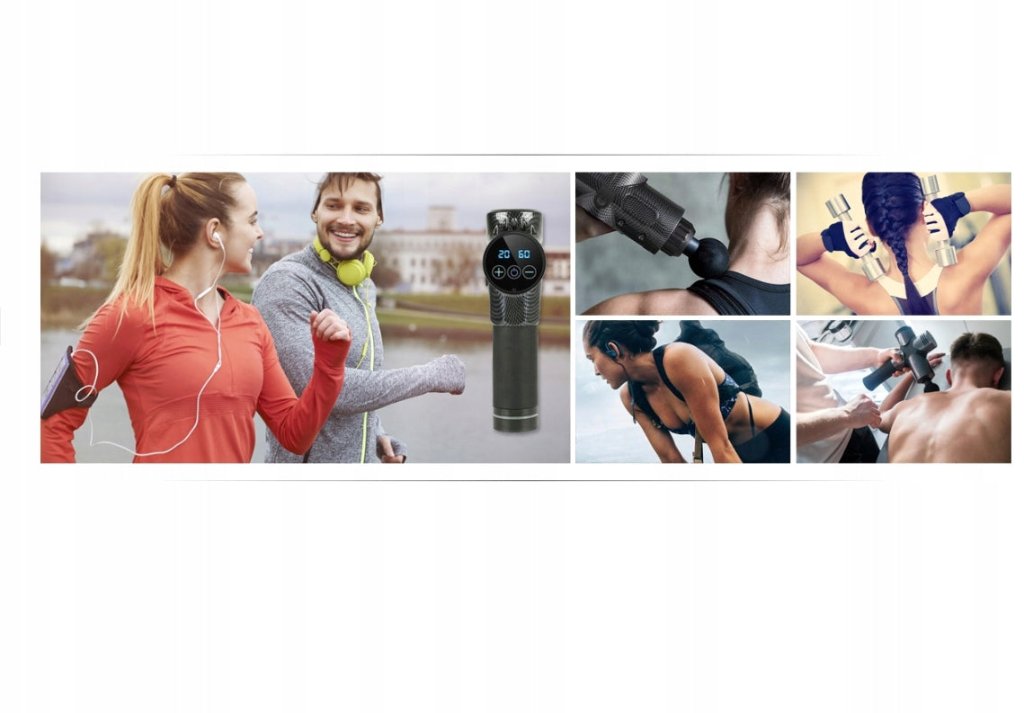 PISTOLET DO MASAŻU MASAŻER WALIZKA KOMPLETNY ZESTAW 6 GŁOWIC E2659 EMAJ