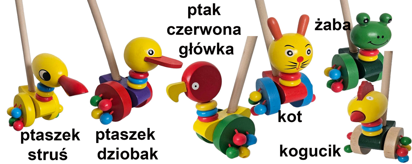 PCHAJKA DREWNIANA DLA DZIECI ZWIERZĄTKO 55CM PCHACZ E2205 EMAJ