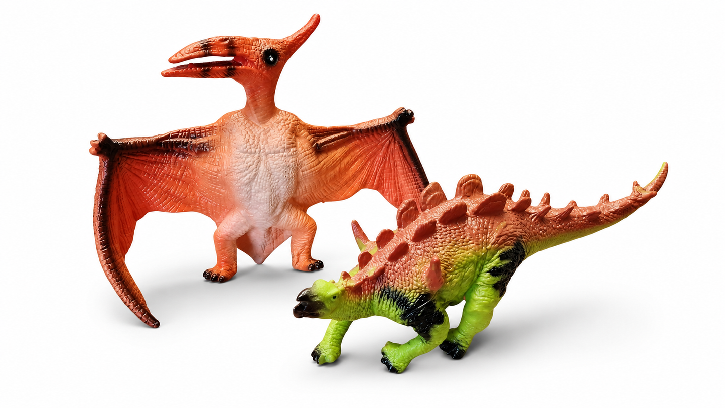 ZESTAW 4 SZTUK DINOZAURÓW GUMOWYCH 25–30CM MIĘKKIE FIGURKI DINO E1186 EMAJ