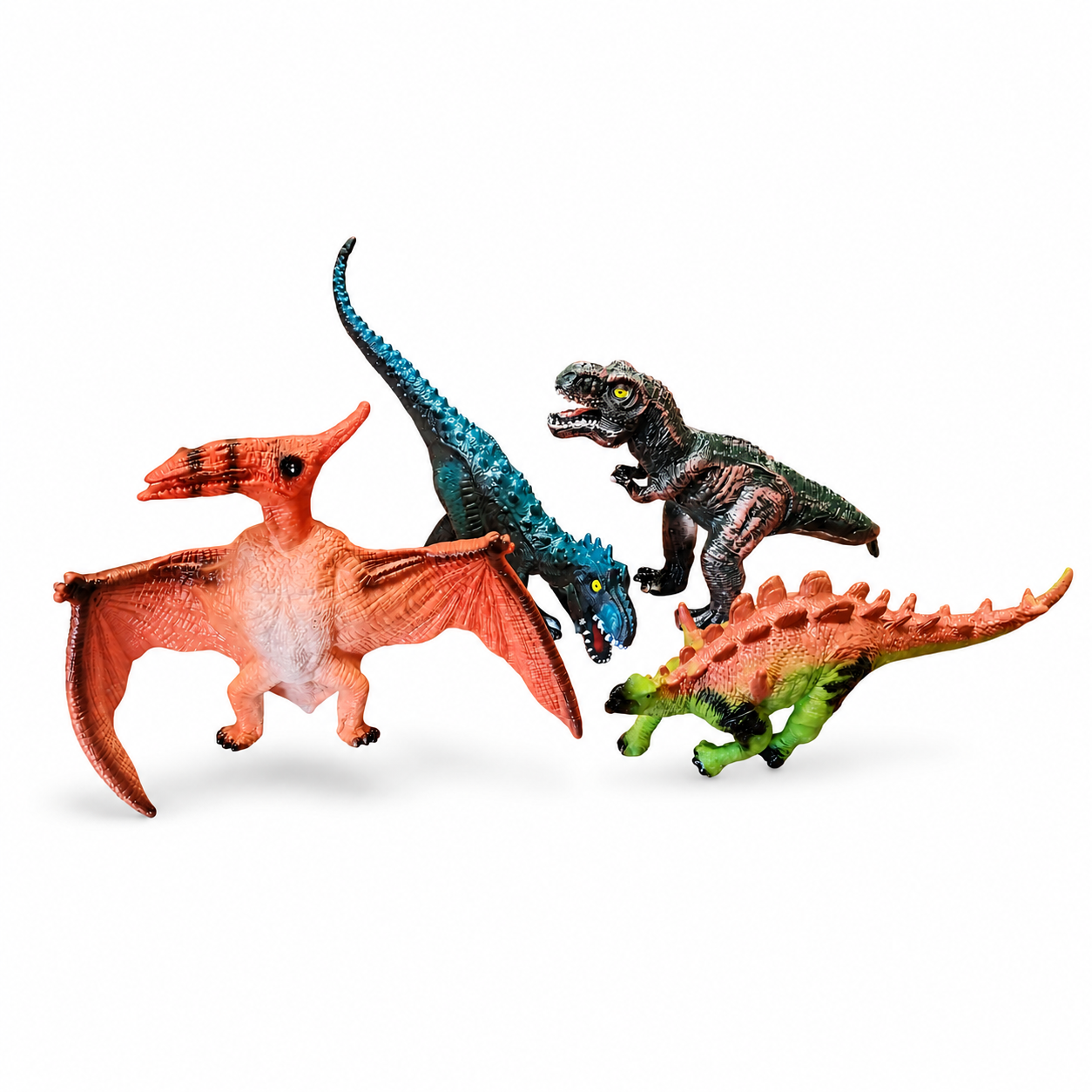 ZESTAW 4 SZTUK DINOZAURÓW GUMOWYCH 25–30CM MIĘKKIE FIGURKI DINO E1186 EMAJ