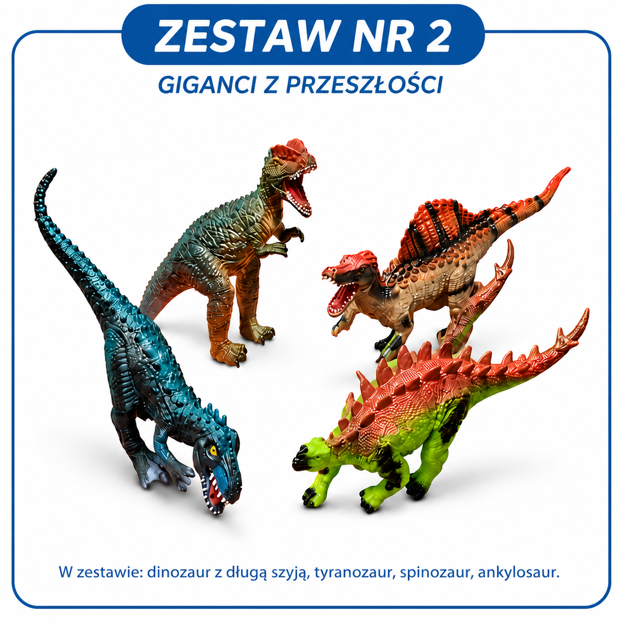 ZESTAW 4 SZTUK DINOZAURÓW GUMOWYCH 25–30CM MIĘKKIE FIGURKI DINO E1186 EMAJ