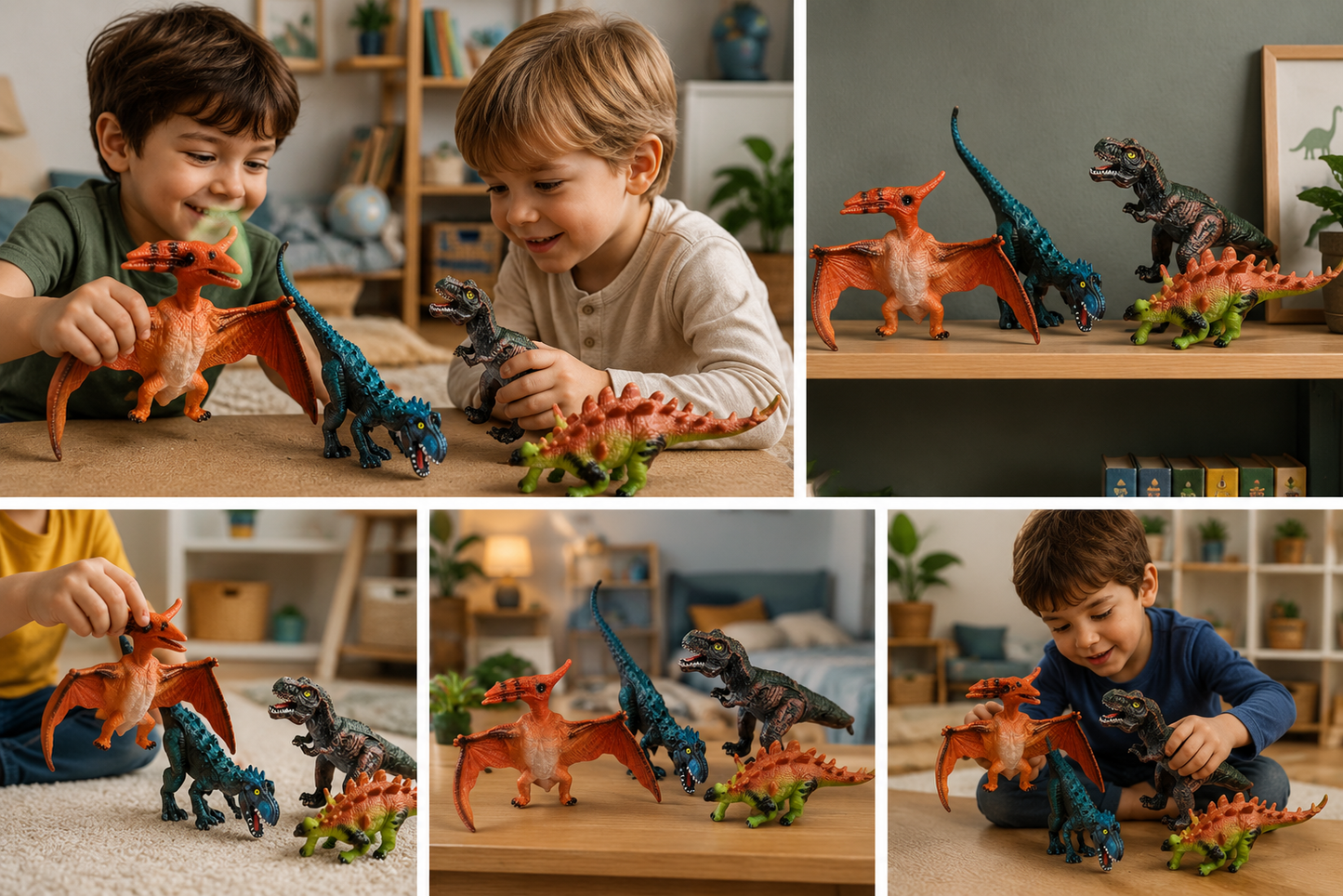 ZESTAW 4 SZTUK DINOZAURÓW GUMOWYCH 25–30CM MIĘKKIE FIGURKI DINO E1186 EMAJ