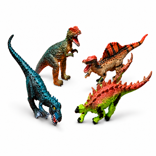 ZESTAW 4 SZTUK DINOZAURÓW GUMOWYCH 25–30CM MIĘKKIE FIGURKI DINO E1186 EMAJ